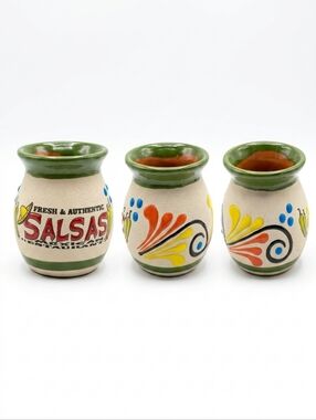 Handmade Fresh & Authentic Salsas Ceramic Sauce Jar - Green Trim 1 Pcs
